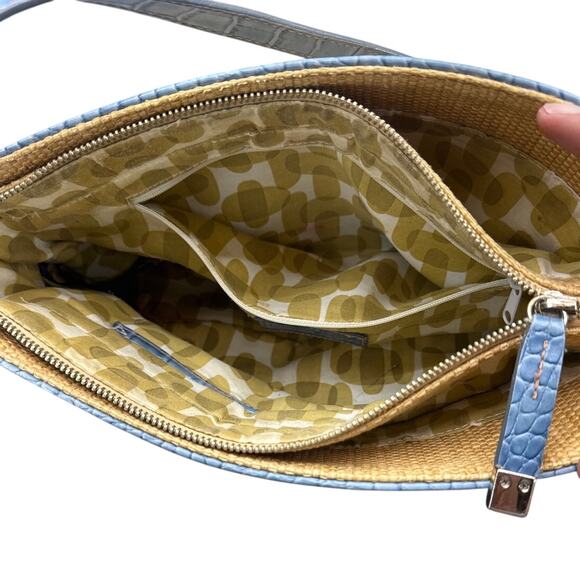 Etienne Aigner Vintage Summer Straw Basket Weave Blue Croc Trim Purse - Picture 7 of 11